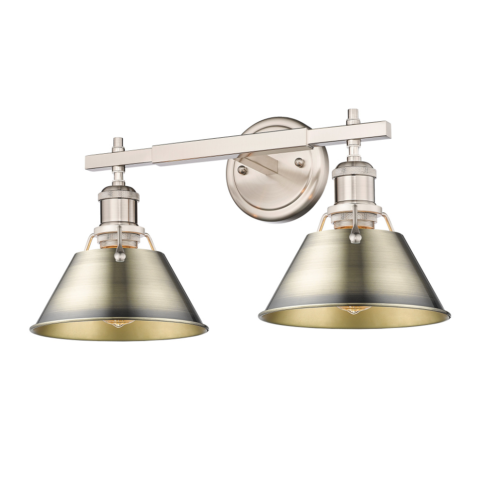 Yep by Golden Lighting Orwell 2-light Vanity in Pewter and Aged Brass shade